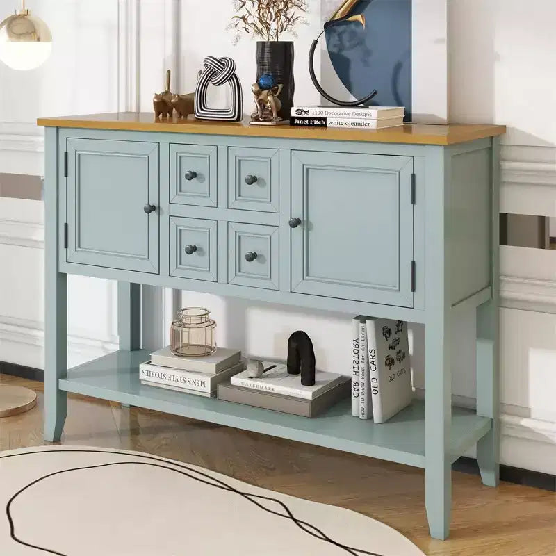 Consolle da Fattoria Lime White, 4 Cassetti e 2 Armadietti
