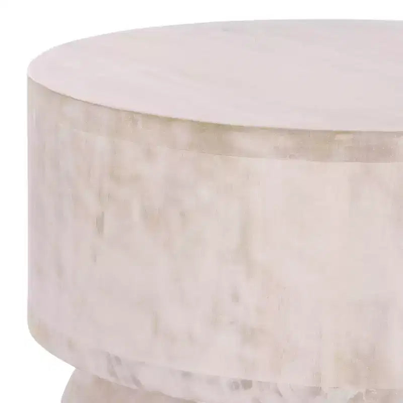 Tavolino rotondo color beige in legno di mango, 1 pezzo