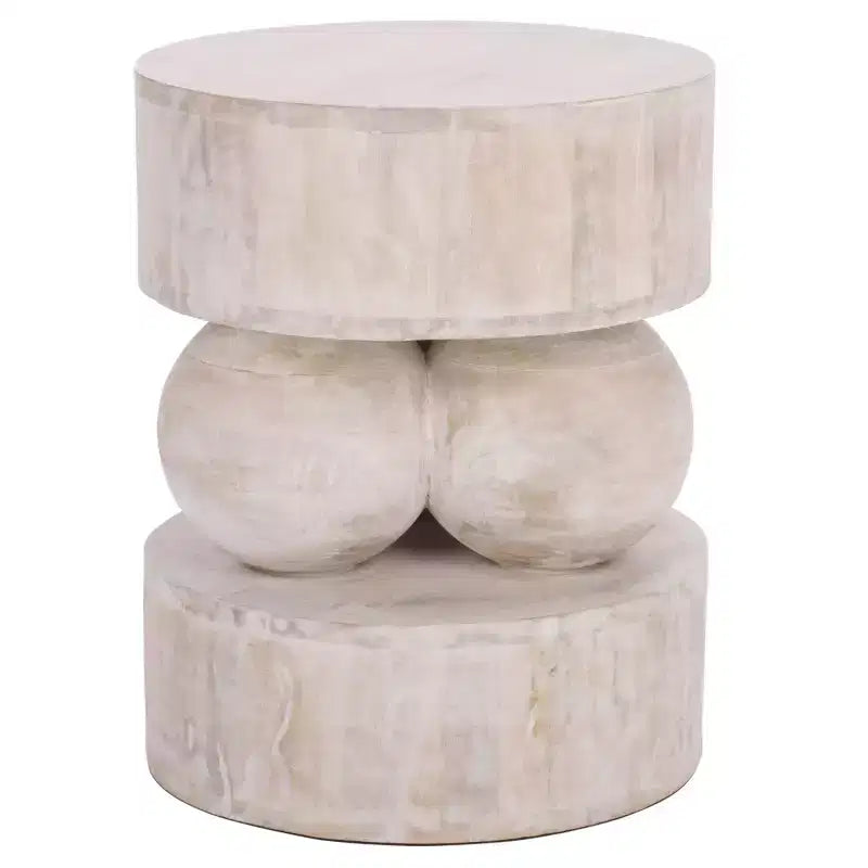 Tavolino rotondo color beige in legno di mango, 1 pezzo
