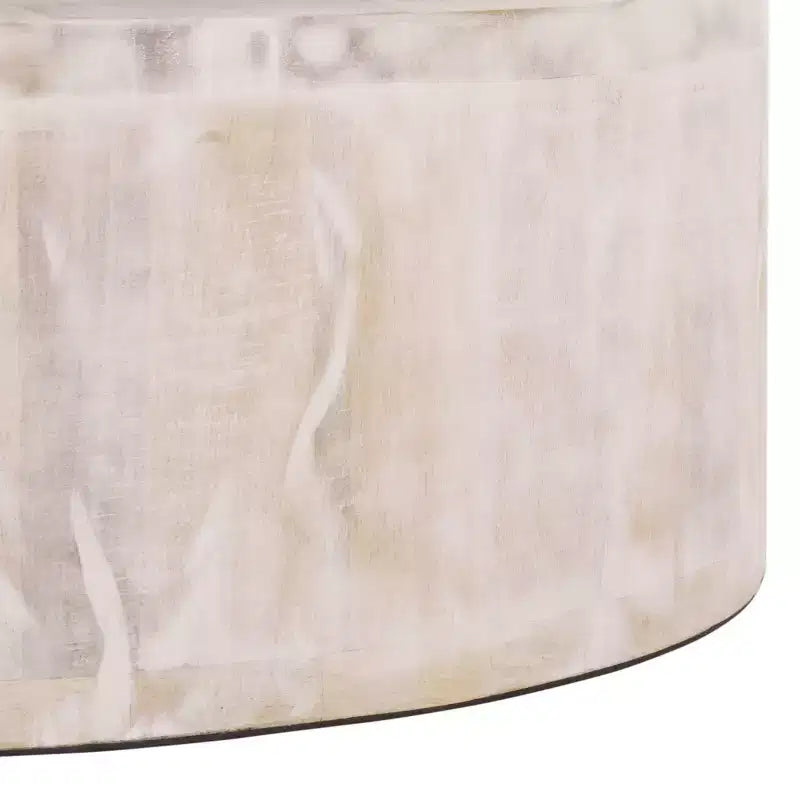 Tavolino rotondo color beige in legno di mango, 1 pezzo