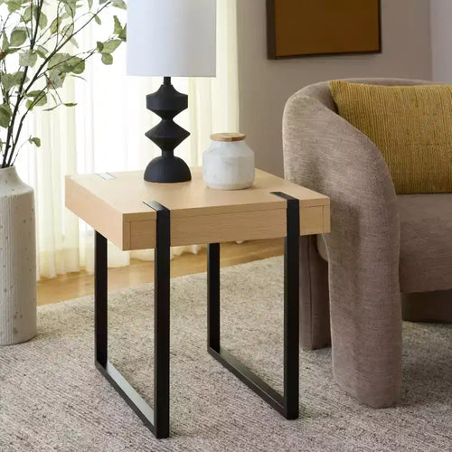 Tavolino quadrato con accenti neri e beige, 1 pezzo