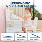 Set scrivania e sedia per bambini rosa/bianco con contenitore, per bambini dai 3 agli 8 anni