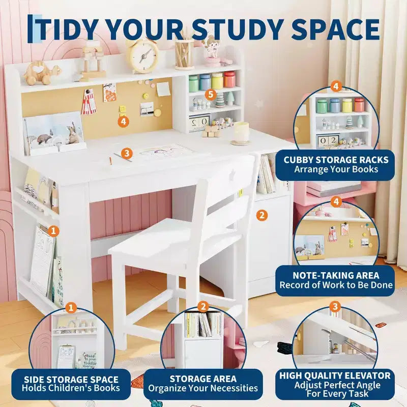 Set scrivania e sedia per bambini rosa/bianco con contenitore, per bambini dai 3 agli 8 anni