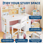 Set scrivania e sedia per bambini rosa/bianco con contenitore, per bambini dai 3 agli 8 anni