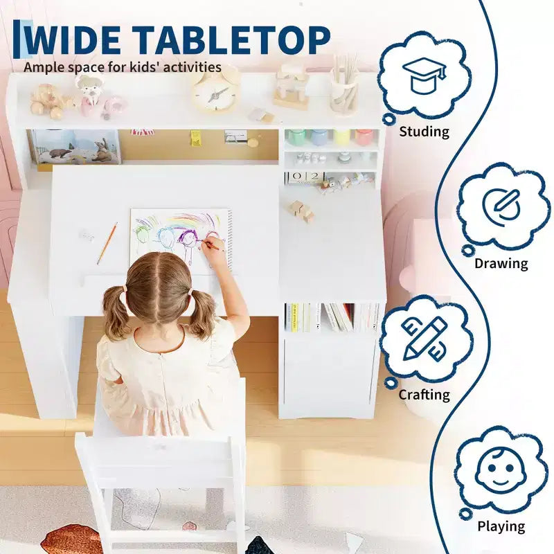 Set scrivania e sedia per bambini rosa/bianco con contenitore, per bambini dai 3 agli 8 anni