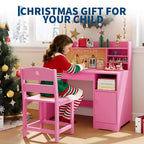 Set scrivania e sedia per bambini rosa/bianco con contenitore, per bambini dai 3 agli 8 anni