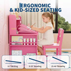 Set scrivania e sedia per bambini rosa/bianco con contenitore, per bambini dai 3 agli 8 anni