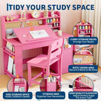 Set scrivania e sedia per bambini rosa/bianco con contenitore, per bambini dai 3 agli 8 anni