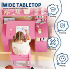 Set scrivania e sedia per bambini rosa/bianco con contenitore, per bambini dai 3 agli 8 anni
