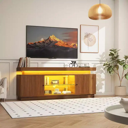 63inch TV Stand, Entertainment Center with Storage and Power Outlets, TV Console for Living Room or Bedroom