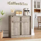 Credenza da buffet a 4 cassetti color caffè con ante in vetro, montaggio per 1 persona