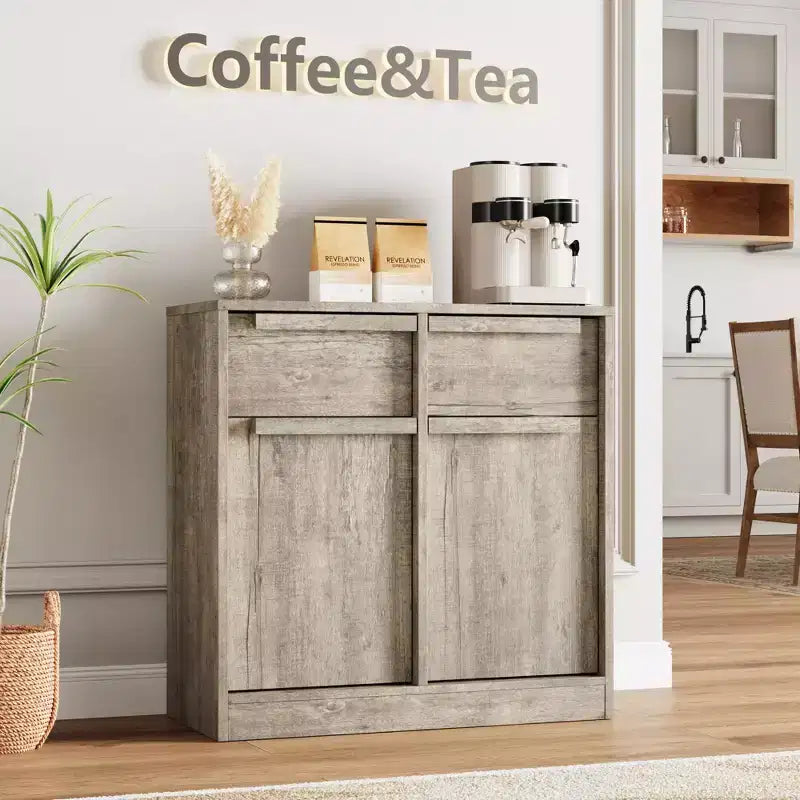 Credenza da buffet a 4 cassetti color caffè con ante in vetro, montaggio per 1 persona