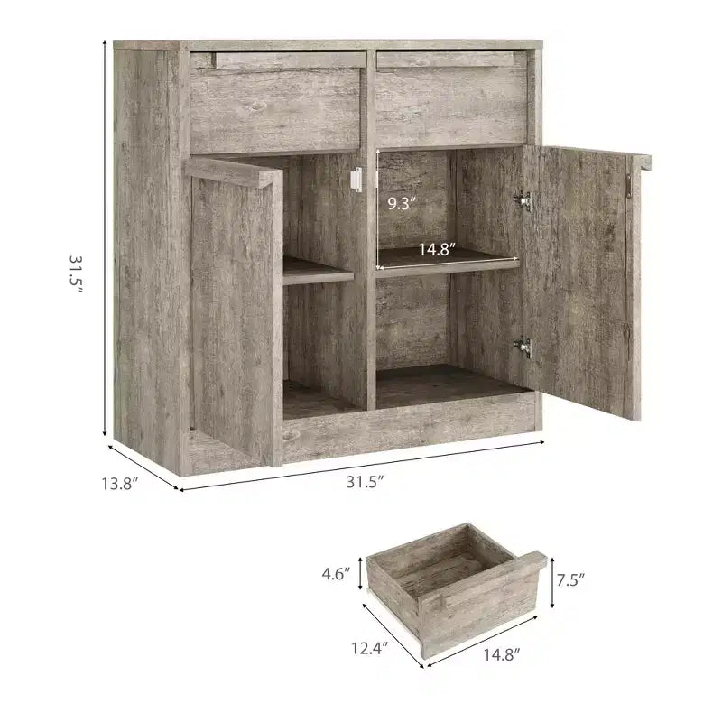 Credenza da buffet a 4 cassetti color caffè con ante in vetro, montaggio per 1 persona