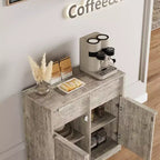 Credenza da buffet a 4 cassetti color caffè con ante in vetro, montaggio per 1 persona