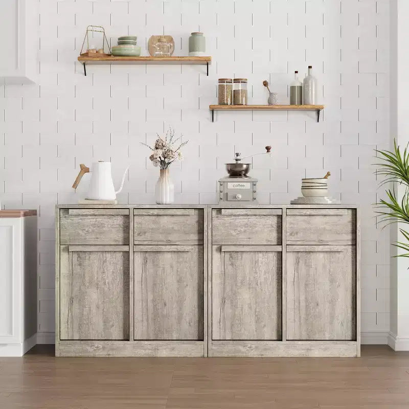 Credenza da buffet a 4 cassetti color caffè con ante in vetro, montaggio per 1 persona