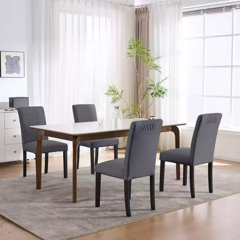 Sedia da pranzo in tessuto trapuntato a diamante beige/grigio, set da 2
