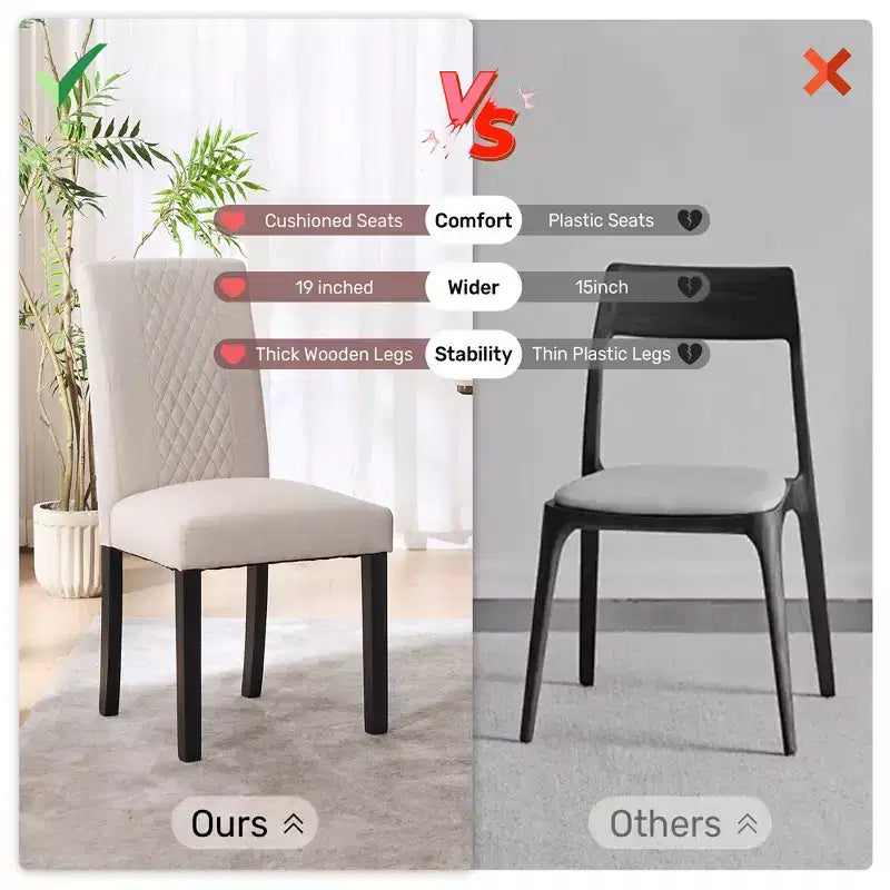Sedia da pranzo in tessuto trapuntato a diamante beige/grigio, set da 2