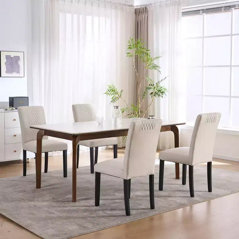 Sedia da pranzo in tessuto trapuntato a diamante beige/grigio, set da 2
