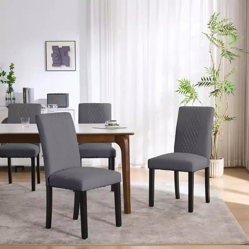 Sedia da pranzo in tessuto trapuntato a diamante beige/grigio, set da 2
