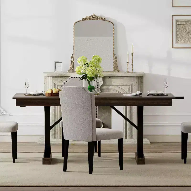 Tavolo da pranzo rettangolare marrone/grigio con due cassetti per 6-8 persone