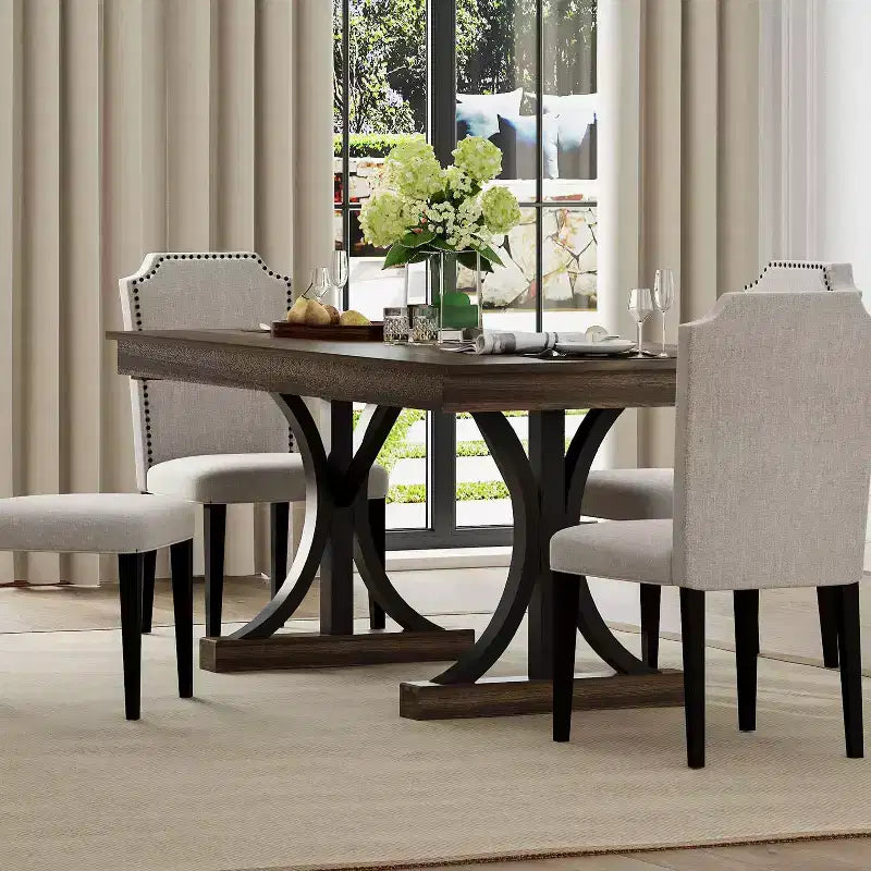 Tavolo da pranzo rettangolare marrone/grigio con due cassetti per 6-8 persone