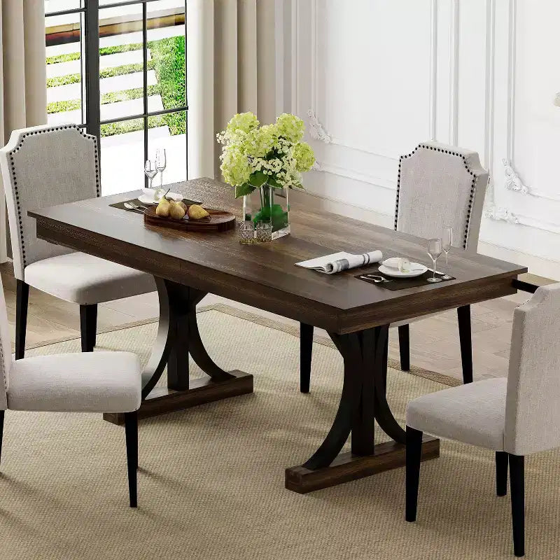 71-Inch Rectangular Dining Table with Two Drawers,Wooden Kitchen Table w/Large Tabletop & Sturdy Frame,Large Dining Table for 6-8 with Double Pedestal