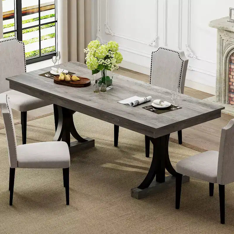 Tavolo da pranzo rettangolare marrone/grigio con due cassetti per 6-8 persone