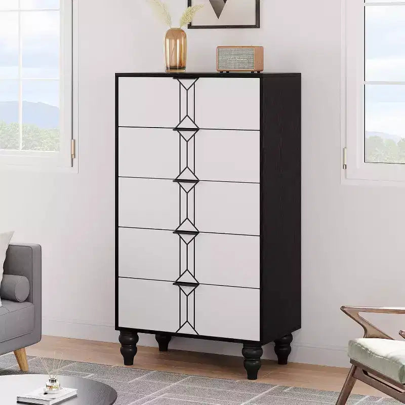 Comò in legno di acacia naturale a 5 cassetti