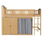 Letto a soppalco bianco/legno con armadietto contenitore, guardaroba e LED — Singolo / Una piazza e mezza, 1 persona