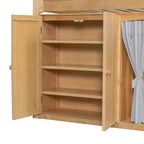 Letto a soppalco bianco/legno con armadietto contenitore, guardaroba e LED — Singolo / Una piazza e mezza, 1 persona