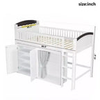 Letto a soppalco bianco/legno con armadietto contenitore, guardaroba e LED — Singolo / Una piazza e mezza, 1 persona