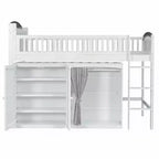 Letto a soppalco bianco/legno con armadietto contenitore, guardaroba e LED — Singolo / Una piazza e mezza, 1 persona
