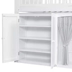 Letto a soppalco bianco/legno con armadietto contenitore, guardaroba e LED — Singolo / Una piazza e mezza, 1 persona
