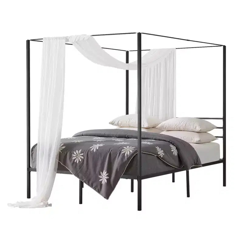Queen Canopy Bed Frame Metal Four Poster with Underbed Storage - Heavy Duty 800 lbs