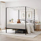 Struttura letto a baldacchino con tenda a quattro montanti in metallo nero – Queen