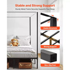 Struttura letto a baldacchino con tenda a quattro montanti in metallo nero – Queen