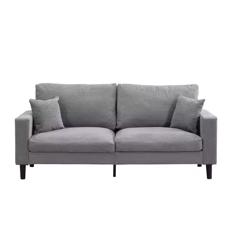 Divano a 3 posti in velluto a coste grigio/grigio chiaro/giallo con 2 cuscini decorativi