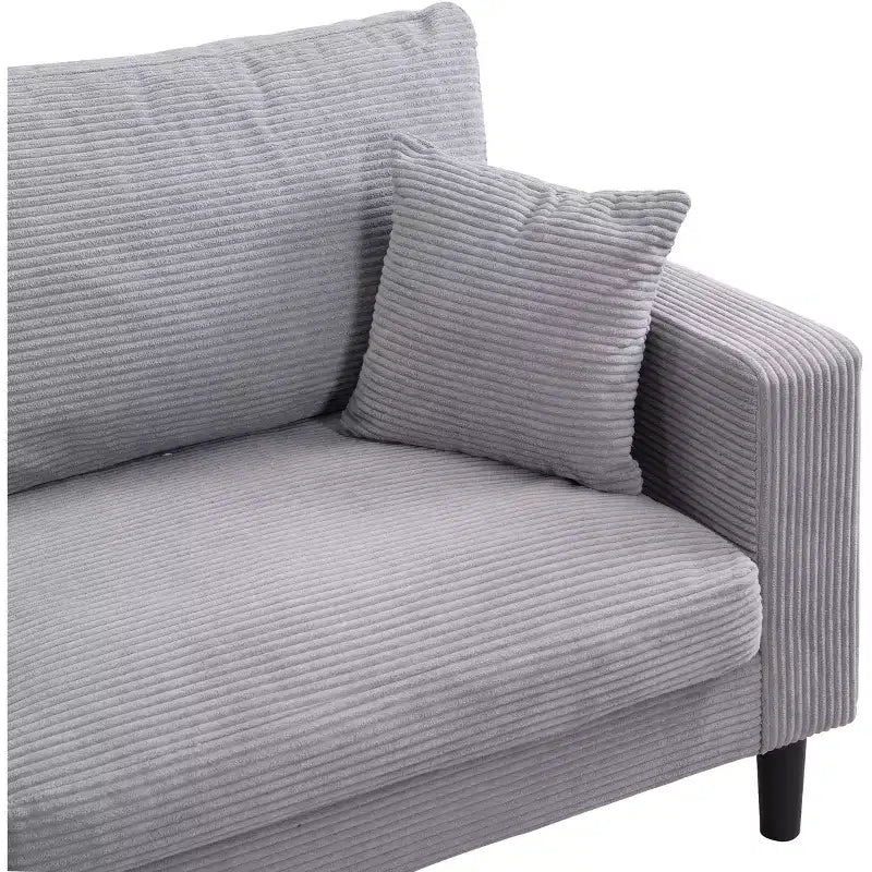 Divano a 3 posti in velluto a coste grigio/grigio chiaro/giallo con 2 cuscini decorativi