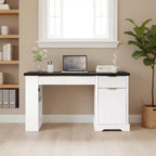 Scrivania moderna scanalata da ufficio 55", rovere chiaro/bianco, singola