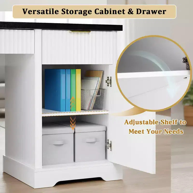 Scrivania moderna scanalata da ufficio 55", rovere chiaro/bianco, singola