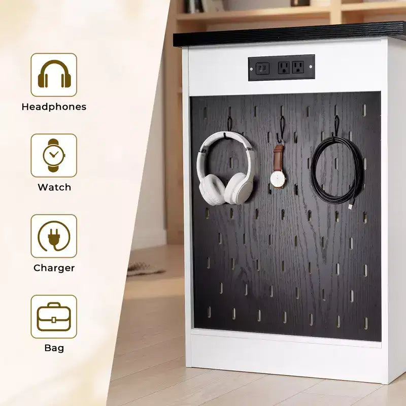 Scrivania moderna scanalata da ufficio 55", rovere chiaro/bianco, singola