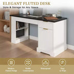 Scrivania moderna scanalata da ufficio 55", rovere chiaro/bianco, singola