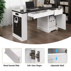 Scrivania moderna scanalata da ufficio 55", rovere chiaro/bianco, singola