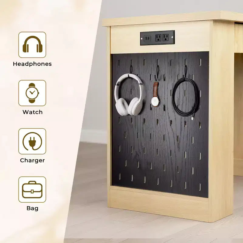 Scrivania moderna scanalata da ufficio 55", rovere chiaro/bianco, singola