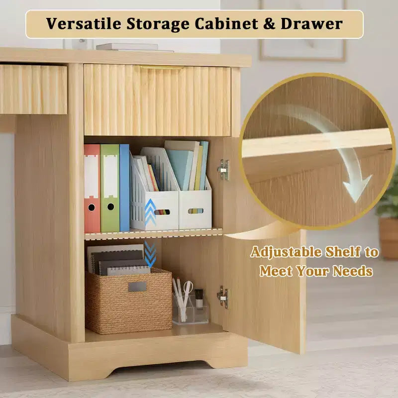 Scrivania moderna scanalata da ufficio 55", rovere chiaro/bianco, singola