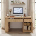 GDFStudio Haoran 55'' Modern Fluted Office Desk with Power Outlet, Keyboard Tray, Door and Drawers
