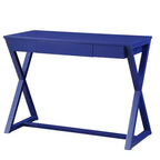 Scrivania blu con cassetto, base a X, 1 persona