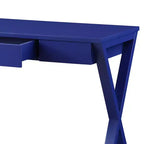Scrivania blu con cassetto, base a X, 1 persona