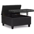 Elliot 30 inch Wide Transitional Small Square Coffee Table Storage Ottoman in Vegan Leather