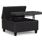 Elliot 30 inch Wide Transitional Small Square Coffee Table Storage Ottoman in Vegan Leather